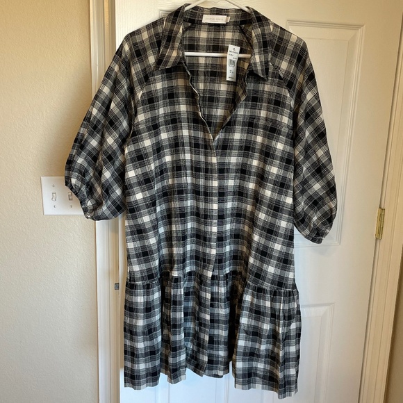 NWT Jonathan Simkhai Standard Crissy Plaid Mini Dress Black White Size Large - Picture 2 of 8